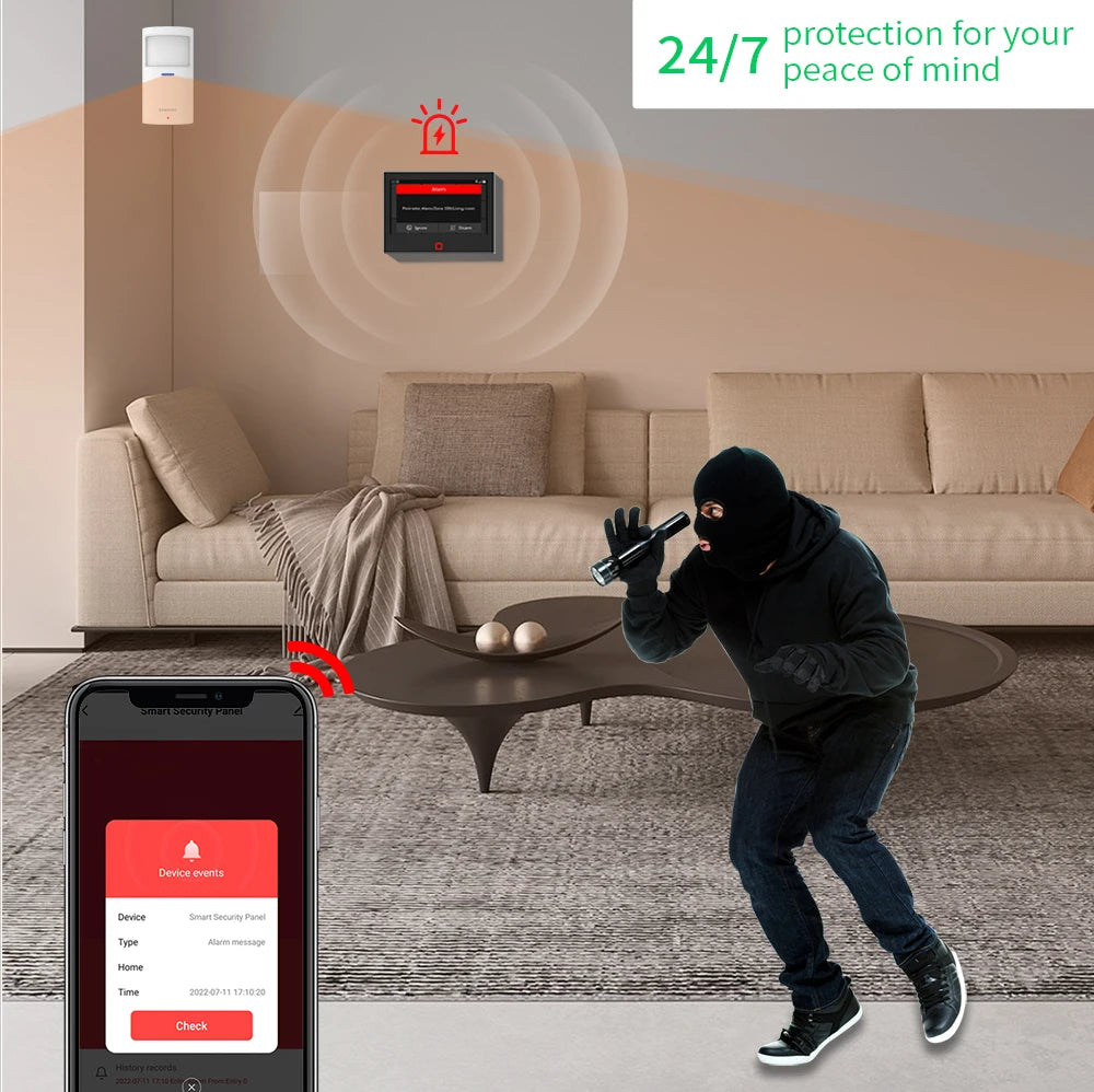 7Inch Lora Protection Kit Wifi 4G Tuya Smart Home Alarm System with 5000Mah Battery 500M Distance Works with Alexa