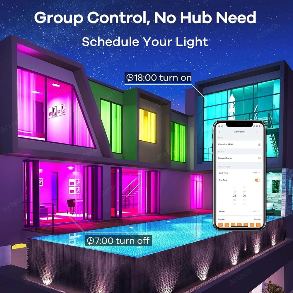 Bluetooth Smart LED Bulb Tuya Light Bulbs AC 85-265V Dimmable Spotlight Bulb 15W E27 RGB+CW+WW LED Color Change Lamp for Home