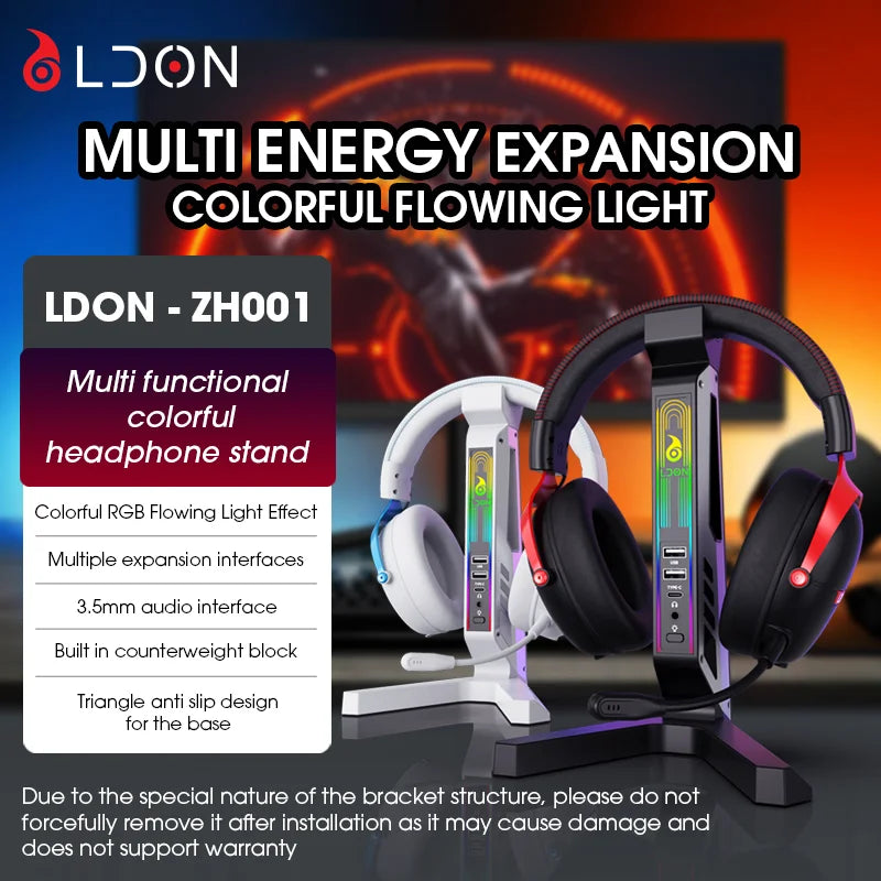 RGB Gaming Headset Stand with Sound-Activated Lights, 11 Modes LED USB Charging Dock, Headphone Holder for PC Gamer