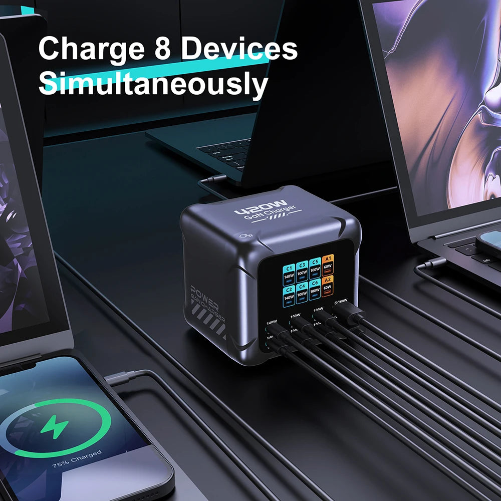 420W Gan Charger PPS PD3.1 140W USB Type C Charger Digital Display Fast Charging Station for Macbook Iphone 17 Samsung