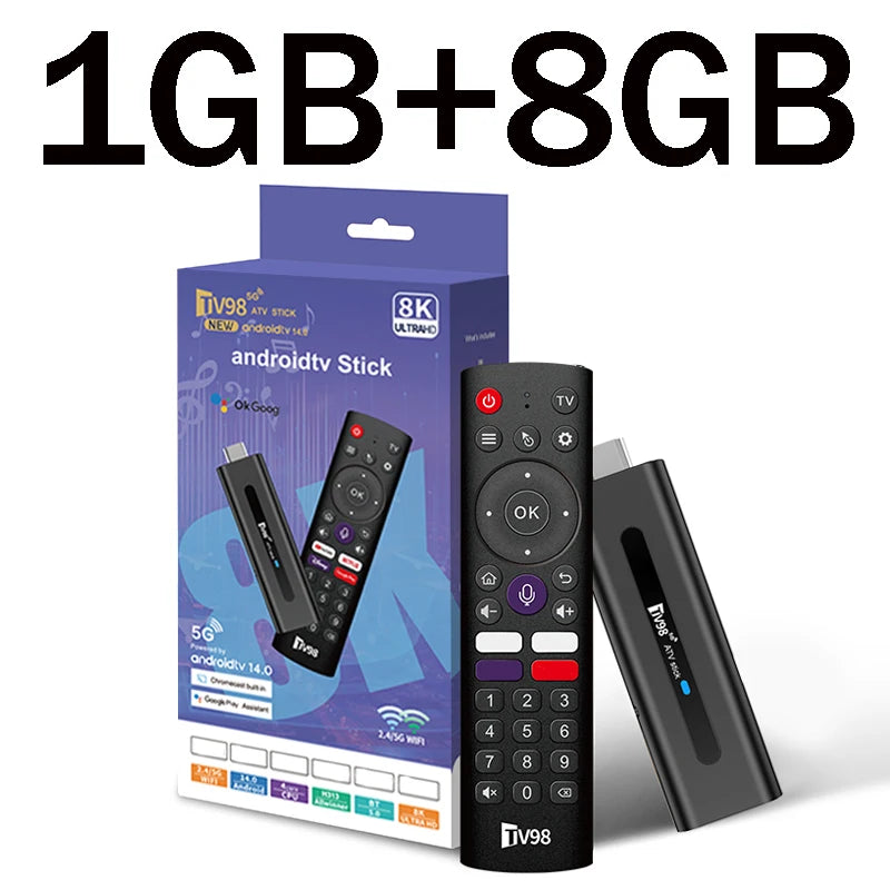 TV98 ATV Stick 8K 4K HD Support Video BT5.0 Dual Wifi6 4G 5G Voice Remote Allwinner H313 Quad Core Smart TV Stick 8GB 128GB For