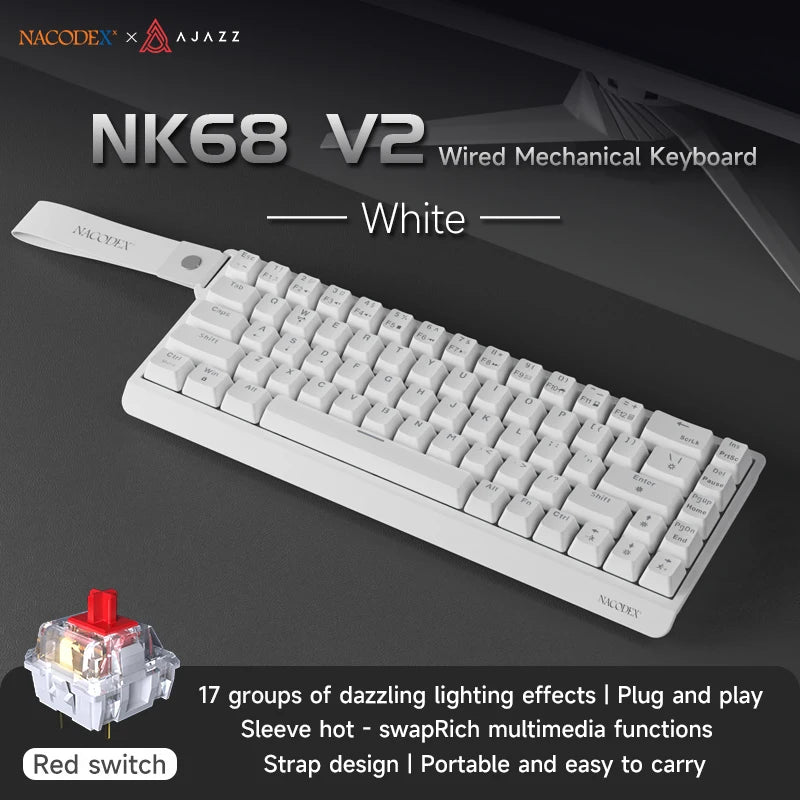 NK68V2 Single-Mode Wired Mechanical Keyboard Portable Gaming Keyboard RGB Hot-Swappable PC Lightweight Mechanical Keyboard