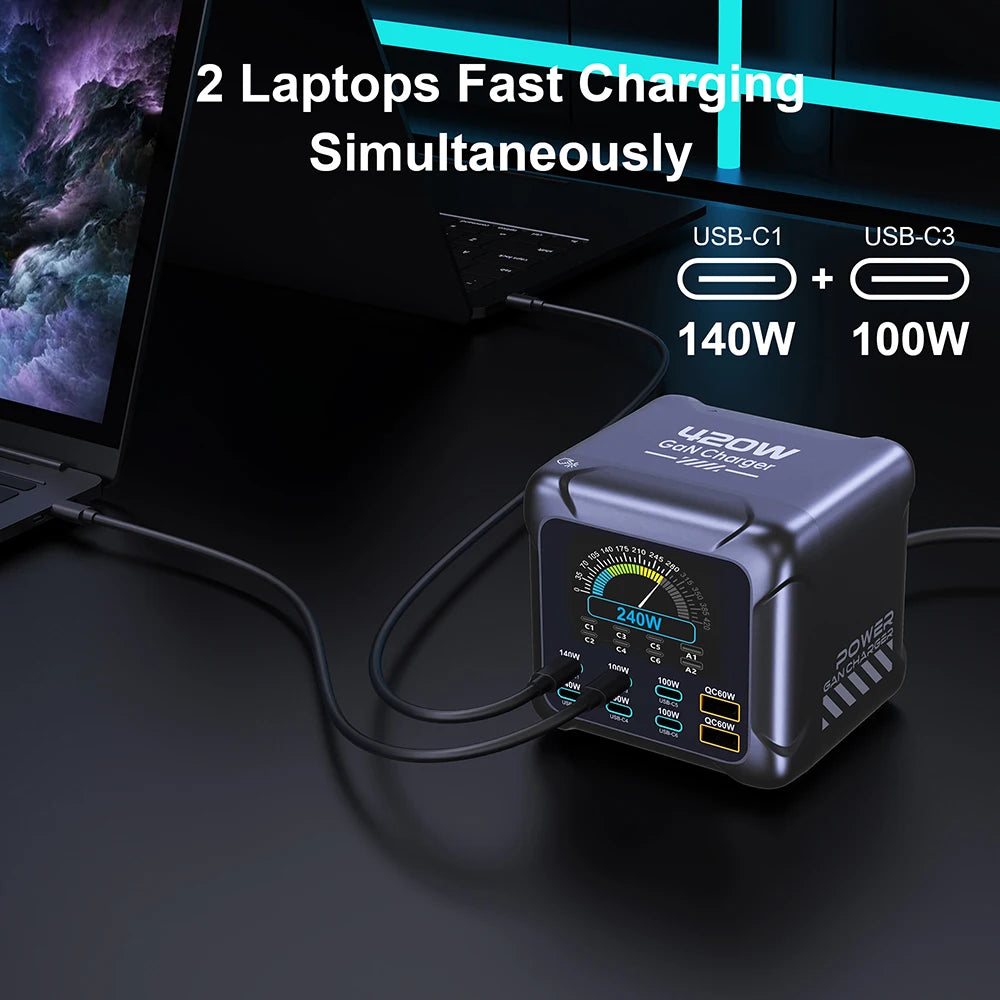 420W Gan Charger PPS PD3.1 140W USB Type C Charger Digital Display Fast Charging Station for Macbook Iphone 17 Samsung