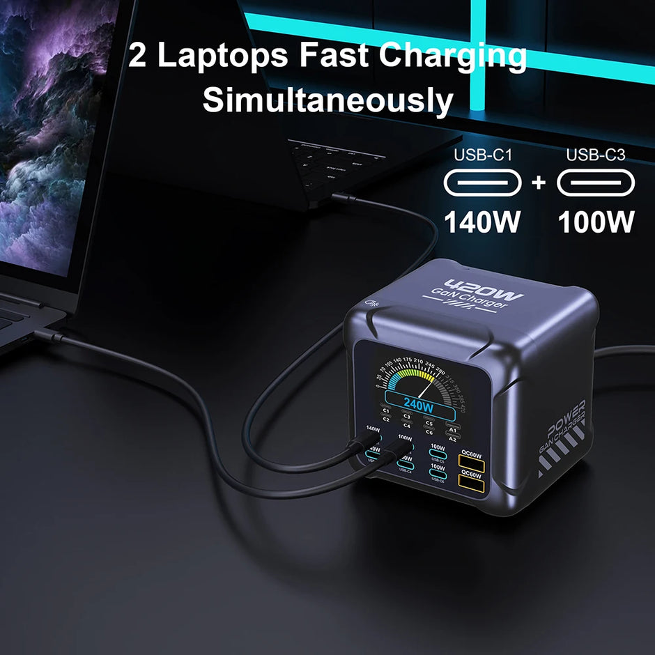 420W Gan Charger PPS PD3.1 140W USB Type C Charger Digital Display Fast Charging Station for Macbook Iphone 17 Samsung