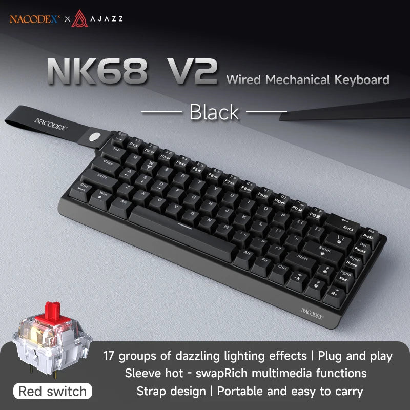 NK68V2 Single-Mode Wired Mechanical Keyboard Portable Gaming Keyboard RGB Hot-Swappable PC Lightweight Mechanical Keyboard