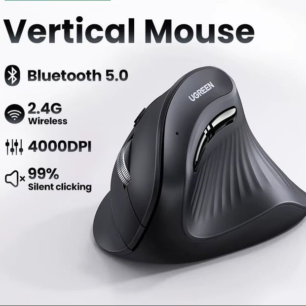 Vertical Mouse Wireless Bluetooth5.0 2.4G Ergonomic 4000DPI 6 Mute Buttons for Macbook Tablet Laptops Computer PC Mice