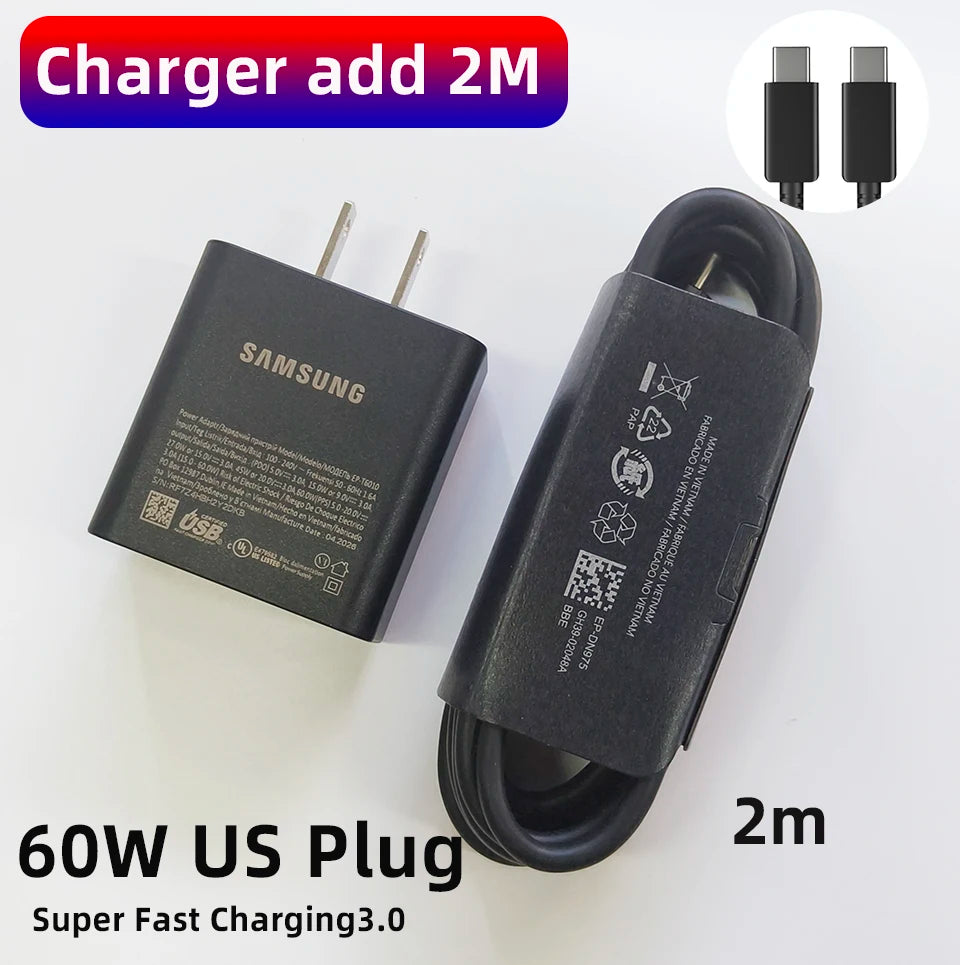Original Cargador  65W 60W Charger S26 Ultra S25 FE S24 Fast Charging Cable Type C Adapter Galaxy S26 A17 Tablet S11