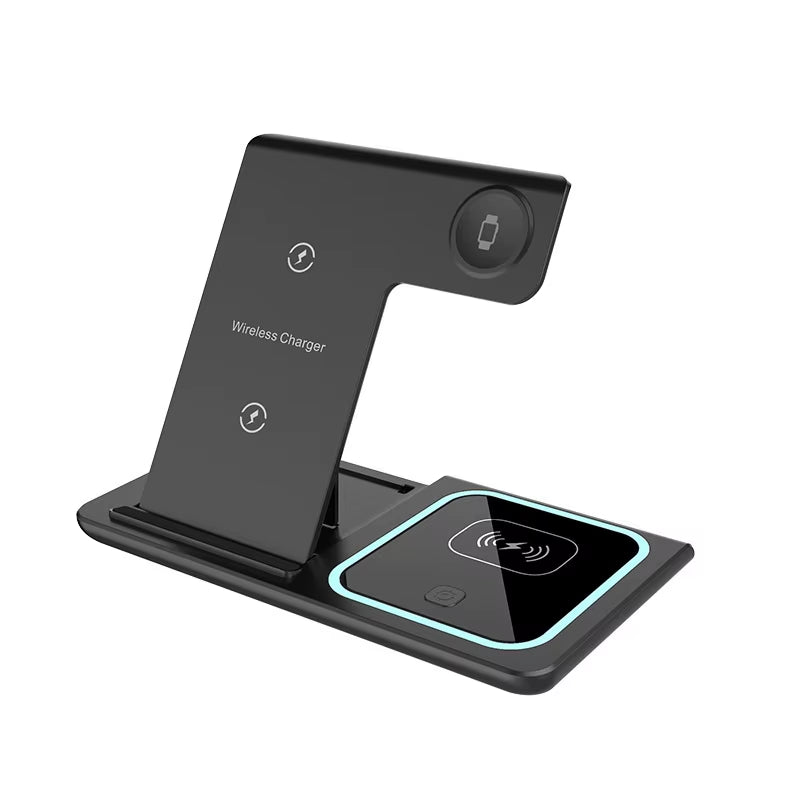 30W 3 in 1 LED Fast Wireless Charger Stand Foldable Charging Station for Iphone 17- 12 Apple Watch 9 8 7 6 5 Airpods Pro