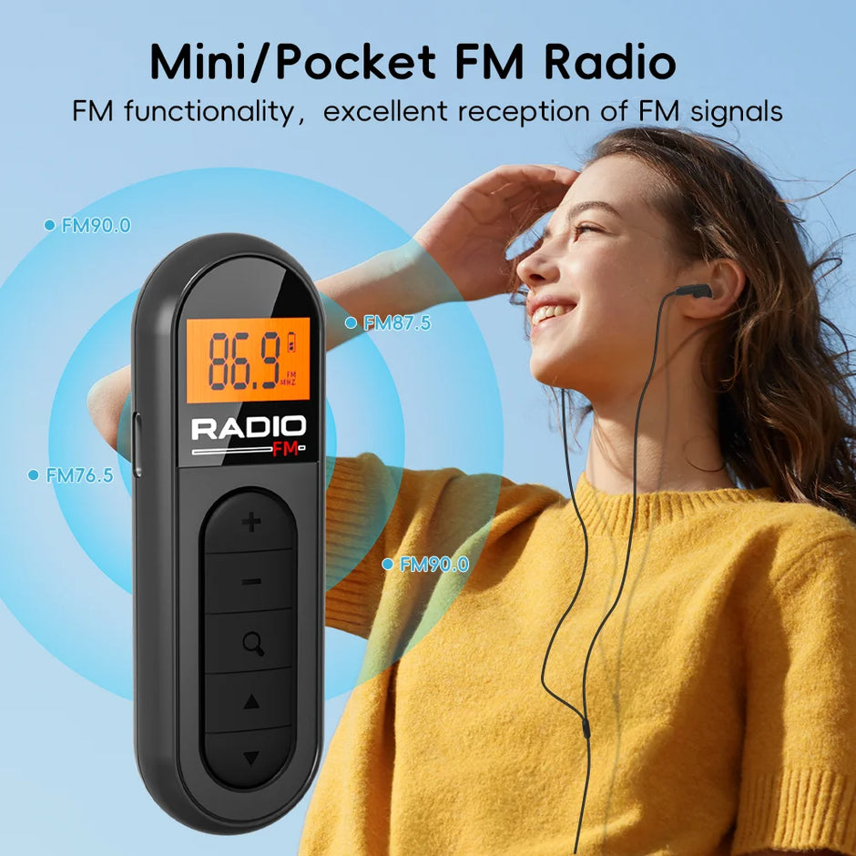 Rechargeable Mini Portable FM Radio with Clip