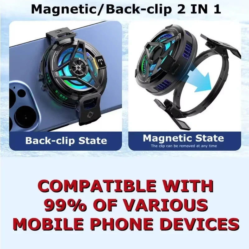 Magnetic Phones Cooler Back-Clip 2 in 1 Game Cooler Semiconductor Fast Phone Cooling Fan for IOS Android Phone