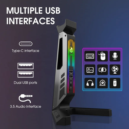 RGB Gaming Headset Stand with Sound-Activated Lights, 11 Modes LED USB Charging Dock, Headphone Holder for PC Gamer
