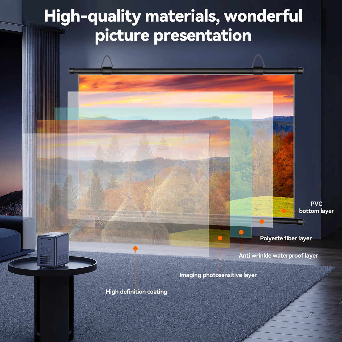 Anti-Light Thick HD Projector Screen 16:9 No-Hole Wall-Mounted Home Projection Screen 60/72/84/92/100/110/120/133Inch