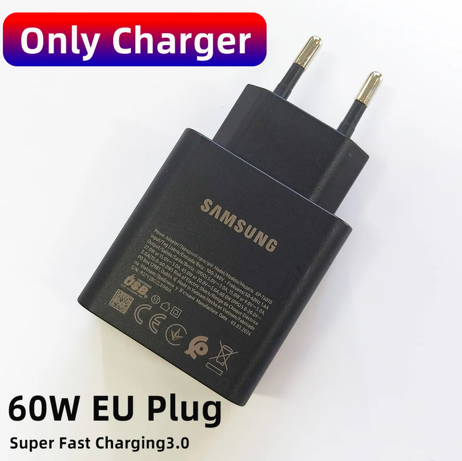 Original Cargador  65W 60W Charger S26 Ultra S25 FE S24 Fast Charging Cable Type C Adapter Galaxy S26 A17 Tablet S11