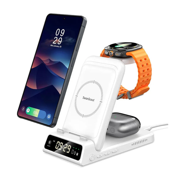 Swanscout 703S Charging Station for  S25 S24 Ultra S23 Z Flip 7 Z Fold 7 Wireless Charger for Galaxy Watch 8 7 for Buds 3