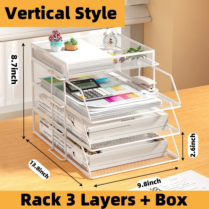 Office A4 Paper Desk Organizer Document File Letter Book Brochure Filling Tray Rack Shelf Carrier Metal Wire Mesh Storage Holder