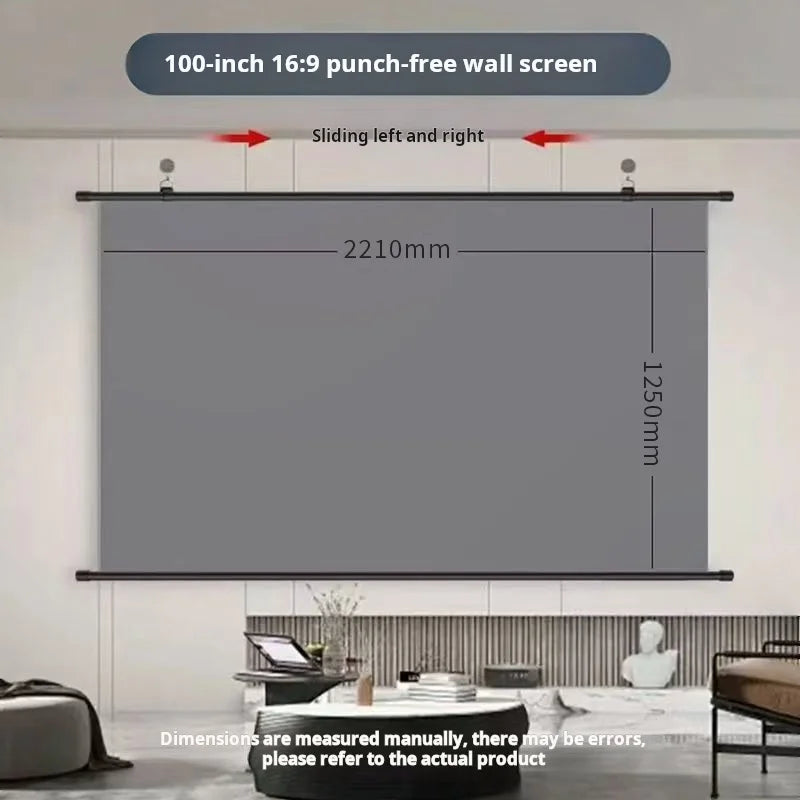 Anti-Light Thick HD Projector Screen 16:9 No-Hole Wall-Mounted Home Projection Screen 60/72/84/92/100/110/120/133Inch