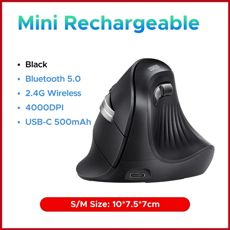 Vertical Mouse Wireless Bluetooth5.0 2.4G Ergonomic 4000DPI 6 Mute Buttons for Macbook Tablet Laptops Computer PC Mice