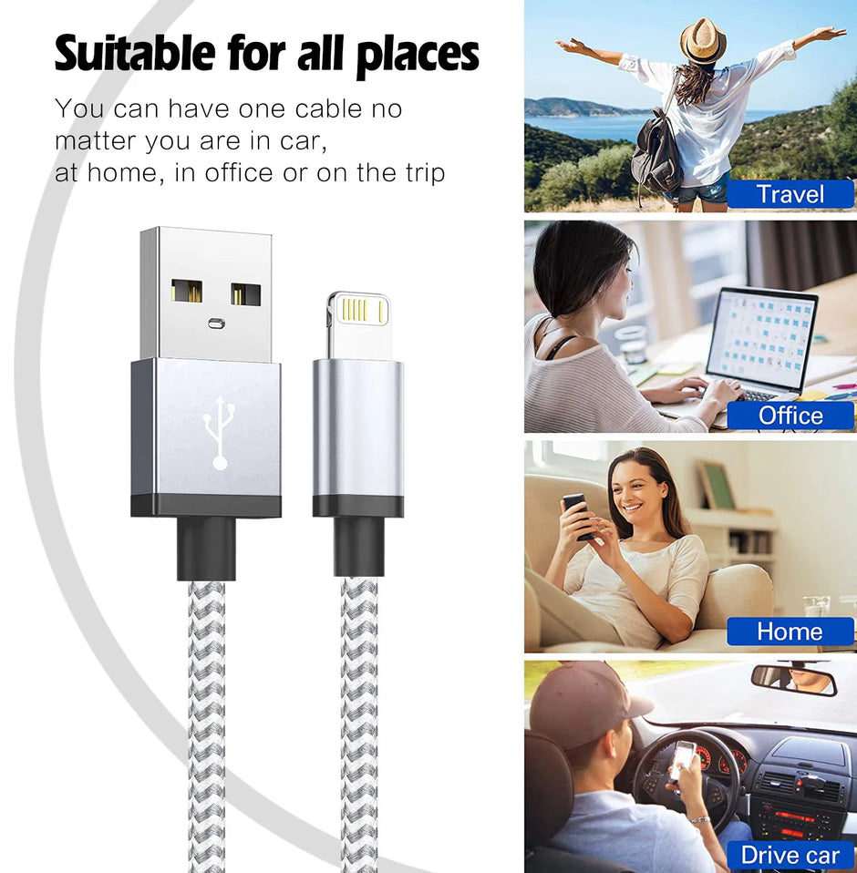 Fast Charging USB Charger Cable for Iphone 14 13 12 11 Xs Max Xr X 8 7 6 plus Ipad Origin Mobile Phone Long Data Cord 1M 2M 3M