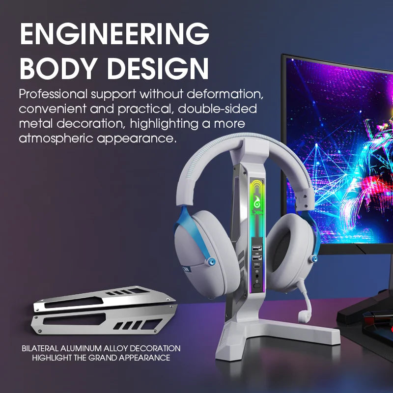 RGB Gaming Headset Stand with Sound-Activated Lights, 11 Modes LED USB Charging Dock, Headphone Holder for PC Gamer