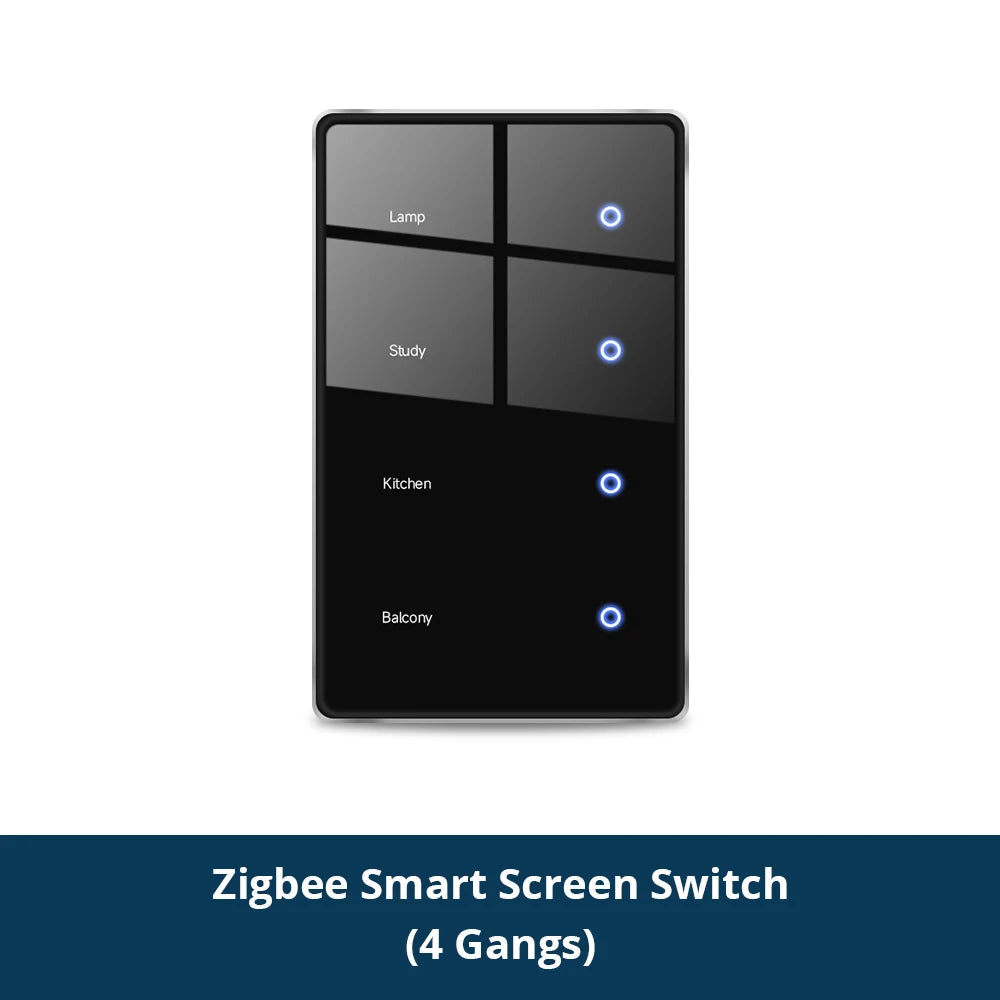 Zigbee Smart DIY Name Switch Black Panel Touch Light Switches US Type Neutral Required Works with Tuya Smart Life App