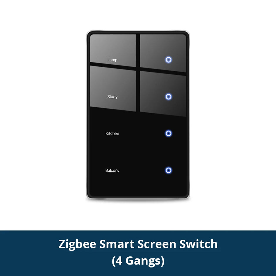 Zigbee Smart DIY Name Switch Black Panel Touch Light Switches US Type Neutral Required Works with Tuya Smart Life App