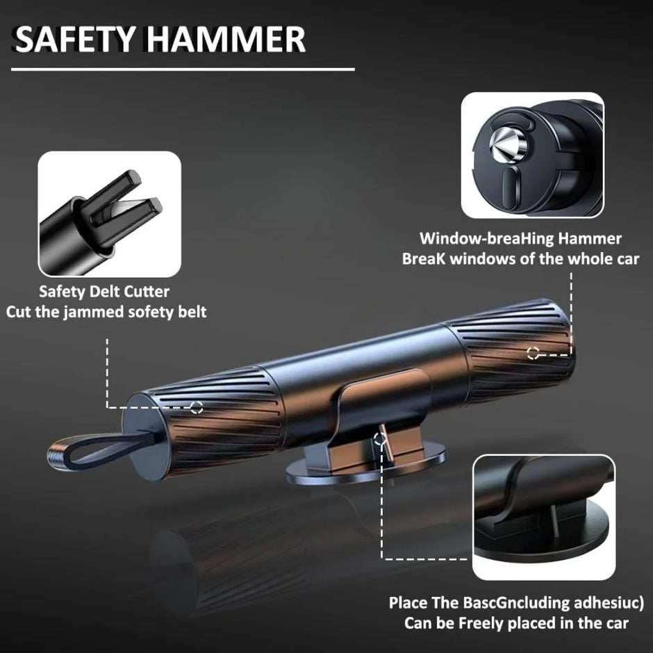 2-In-1 Car Safety Hammer & Seat Belt Cutter - High Hardness Tungsten Steel Emergency Glass Breaker,Auto Rescue Tool Accessories