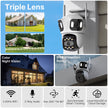 Three Lens PTZ IP Camera Outdoor HD Three Screen Wifi Security Camera Auto Tracking Dual Len Wirelss CCTV Camera Icsee