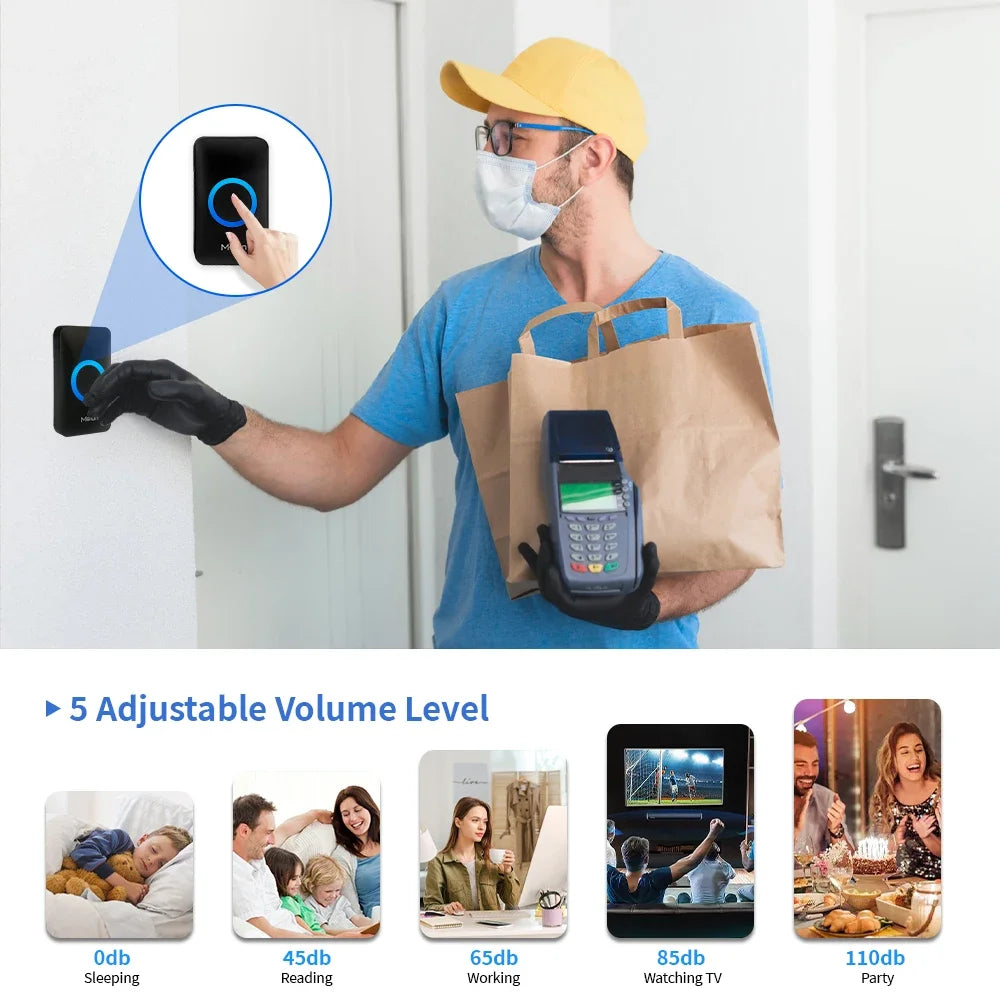 -Smart Home Doorbell, Wireless Outdoor Doorbell, IP65 Waterproof Door Bell, 60 Songs, Smart Security Alarm, Door Bell Chime