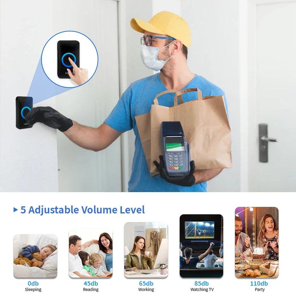 -Smart Home Doorbell, Wireless Outdoor Doorbell, IP65 Waterproof Door Bell, 60 Songs, Smart Security Alarm, Door Bell Chime