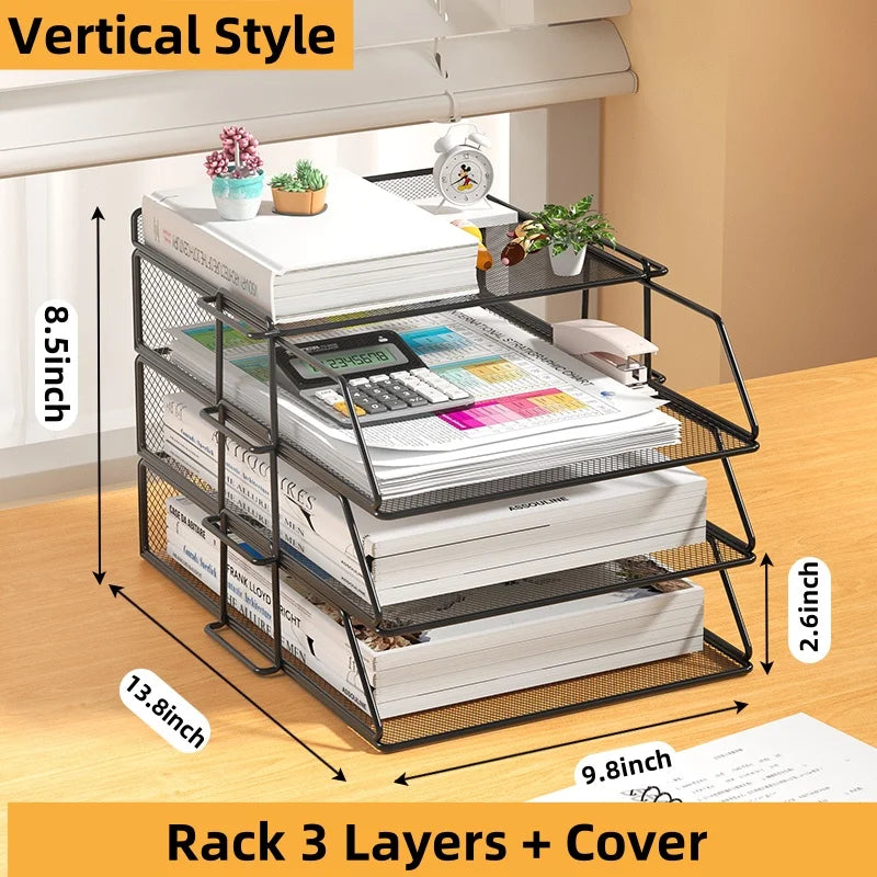 Office A4 Paper Desk Organizer Document File Letter Book Brochure Filling Tray Rack Shelf Carrier Metal Wire Mesh Storage Holder