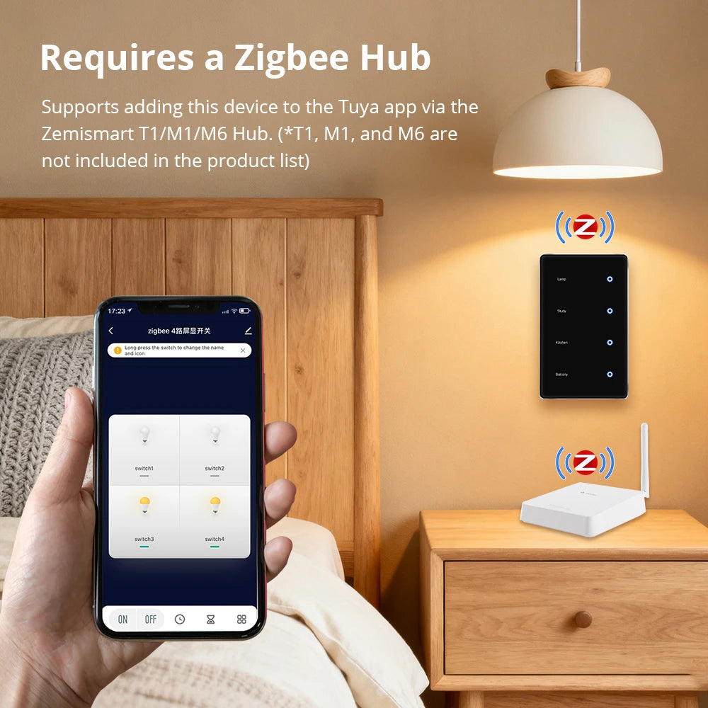 Zigbee Smart DIY Name Switch Black Panel Touch Light Switches US Type Neutral Required Works with Tuya Smart Life App