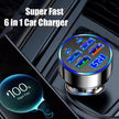 USB C Car Charger Adapter with Voltage Display 6 in 1 Super Fast in Car for Iphone 16 15 Pro Max Samsung Android Phone