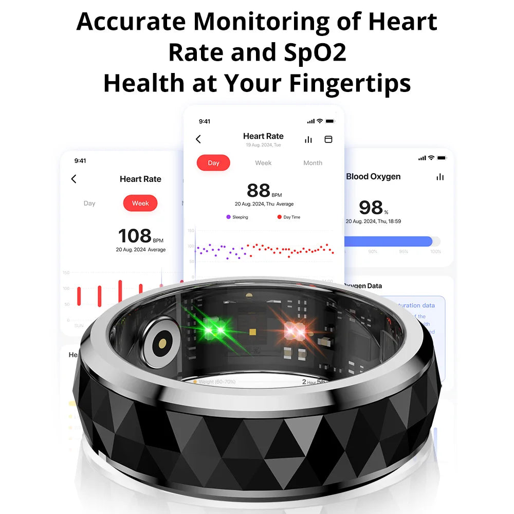 R11 Ceramic Smart Ring for Men, Fidget Spinner Anxiety Relieve Ring with Charging Case, Health Monitor, 5ATM Waterproof