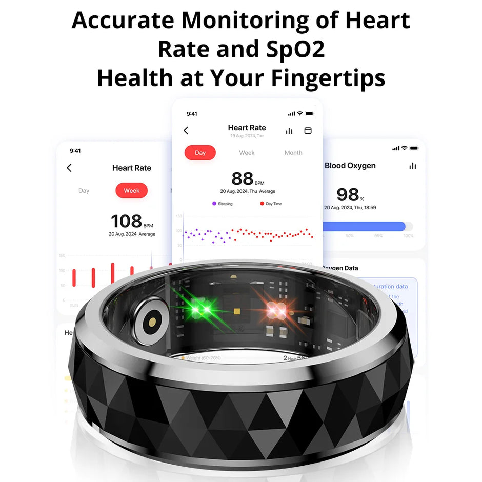 R11 Ceramic Smart Ring for Men, Fidget Spinner Anxiety Relieve Ring with Charging Case, Health Monitor, 5ATM Waterproof