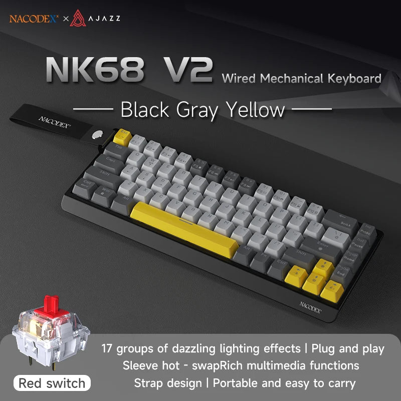 NK68V2 Single-Mode Wired Mechanical Keyboard Portable Gaming Keyboard RGB Hot-Swappable PC Lightweight Mechanical Keyboard