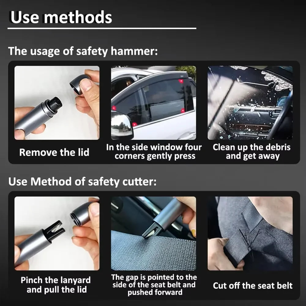 2-In-1 Car Safety Hammer & Seat Belt Cutter - High Hardness Tungsten Steel Emergency Glass Breaker,Auto Rescue Tool Accessories