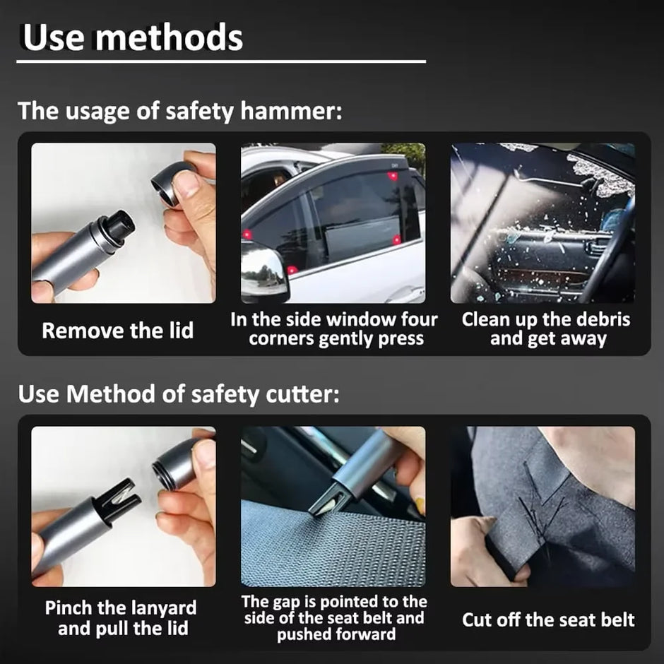 2-In-1 Car Safety Hammer & Seat Belt Cutter - High Hardness Tungsten Steel Emergency Glass Breaker,Auto Rescue Tool Accessories