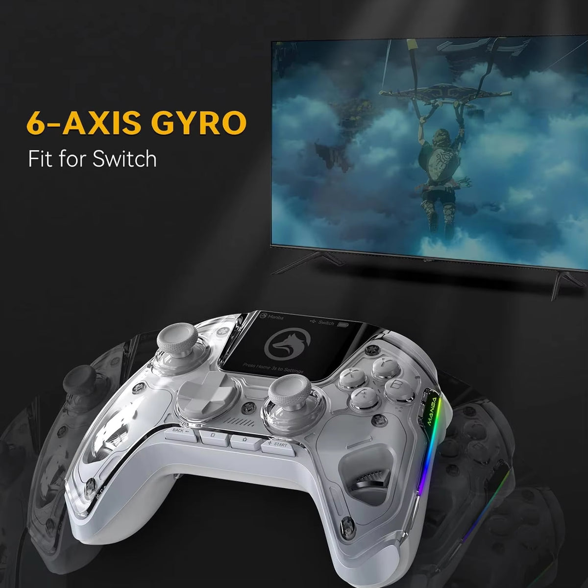 Mamba One V2 Screen Interactive Wireless Gaming Controller for Ios/Android/Switch/Pc Hall Effect, 1800Mah with Charging Dock
