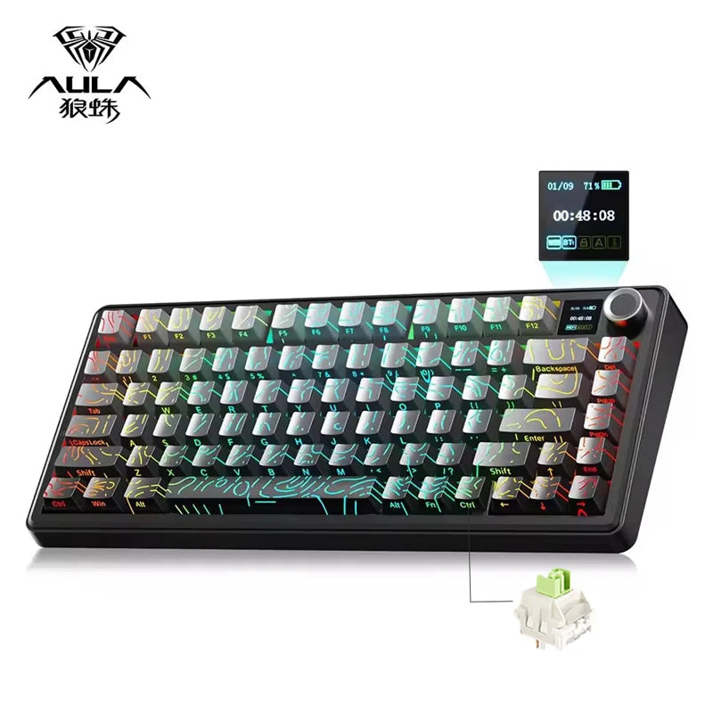 F75 MAX Gaming Mechanical Keyboard 75% Wired/Bluetooth/2.4G Hot-Swap RGB E-Sports Keyboard with TFT Screen for Pc/Mac ﻿
