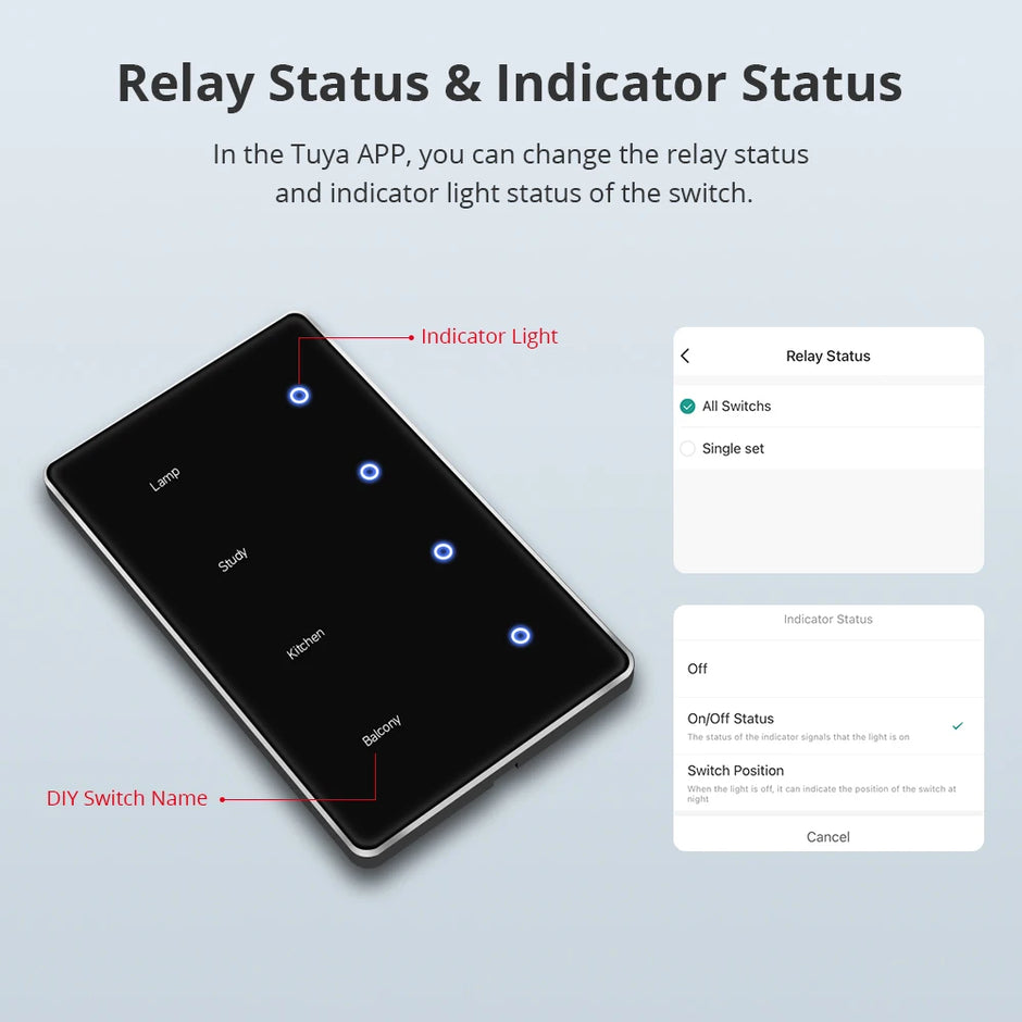 Zigbee Smart DIY Name Switch Black Panel Touch Light Switches US Type Neutral Required Works with Tuya Smart Life App