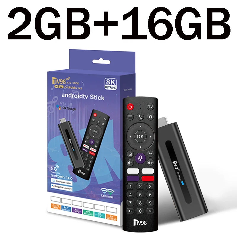 TV98 ATV Stick 8K 4K HD Support Video BT5.0 Dual Wifi6 4G 5G Voice Remote Allwinner H313 Quad Core Smart TV Stick 8GB 128GB For