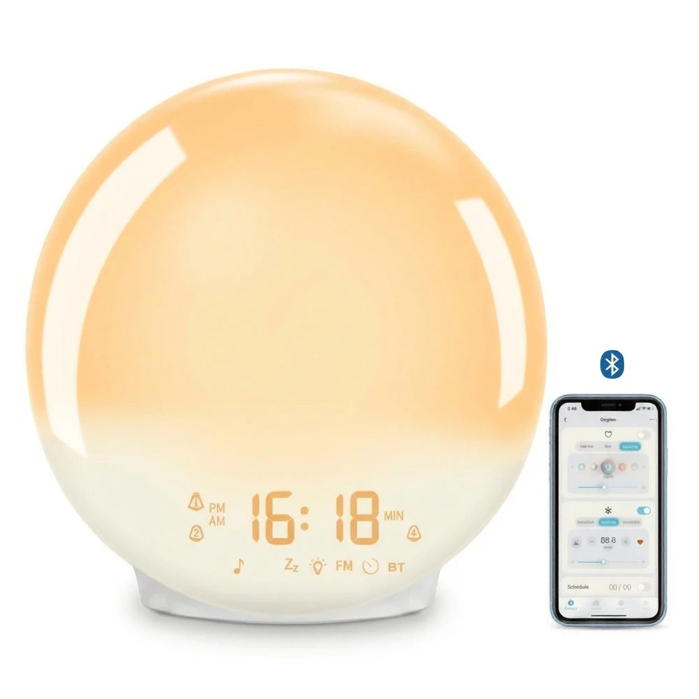 Smart Wake up Light Alarm Clock Digital Desk Clock with Natural Sounds BT Speaker APP Control FM Radio Nightlight