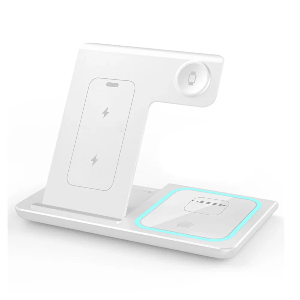 30W 3 in 1 LED Fast Wireless Charger Stand Foldable Charging Station for Iphone 17- 12 Apple Watch 9 8 7 6 5 Airpods Pro