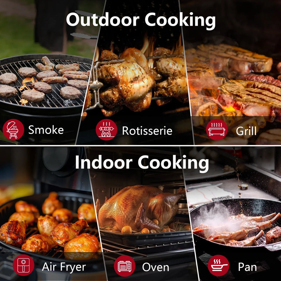 Wireless Meat Thermometer Digital Bluetooth Probes with HD Display & APP Remote Monitoring for Rotisserie Grill BBQ Smoker Steak