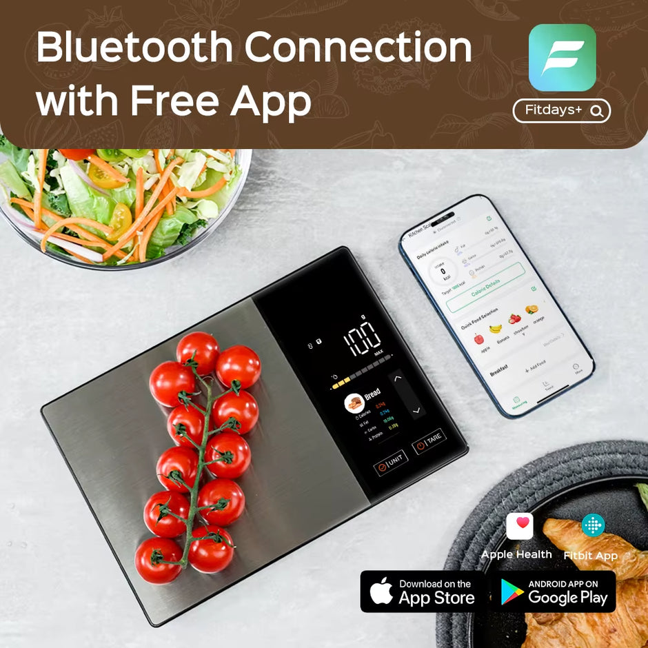 Smart Kitchen Scale Connects to Mobile App for Food Calorie Calculation Fitness Weight Loss Body Management