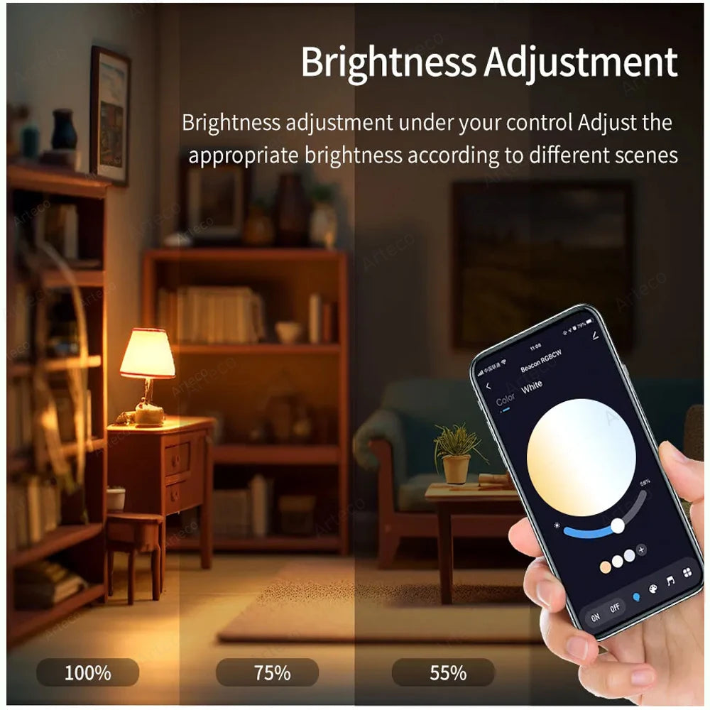 Bluetooth Smart LED Bulb Tuya Light Bulbs AC 85-265V Dimmable Spotlight Bulb 15W E27 RGB+CW+WW LED Color Change Lamp for Home