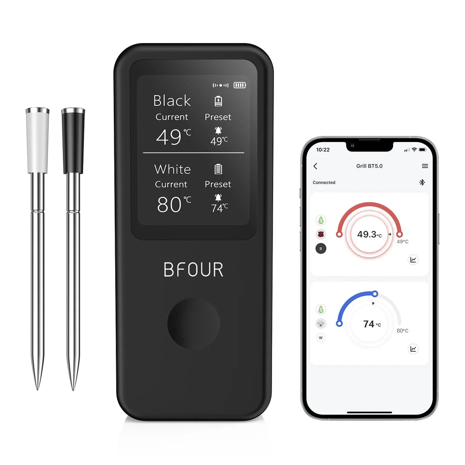 Wireless Meat Thermometer Digital Bluetooth Probes with HD Display & APP Remote Monitoring for Rotisserie Grill BBQ Smoker Steak