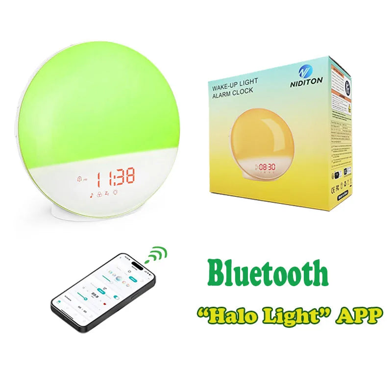 Smart Wake up Light Alarm Clock Digital Desk Clock with Natural Sounds BT Speaker APP Control FM Radio Nightlight
