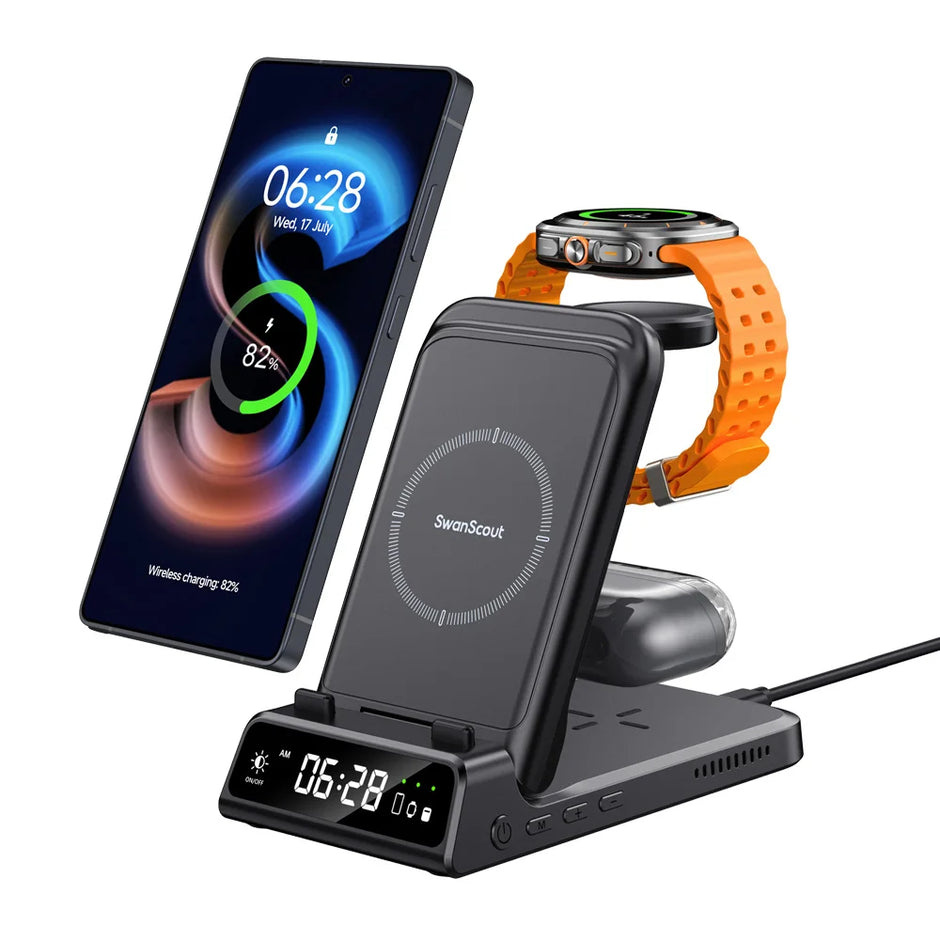 Swanscout 703S Charging Station for  S25 S24 Ultra S23 Z Flip 7 Z Fold 7 Wireless Charger for Galaxy Watch 8 7 for Buds 3