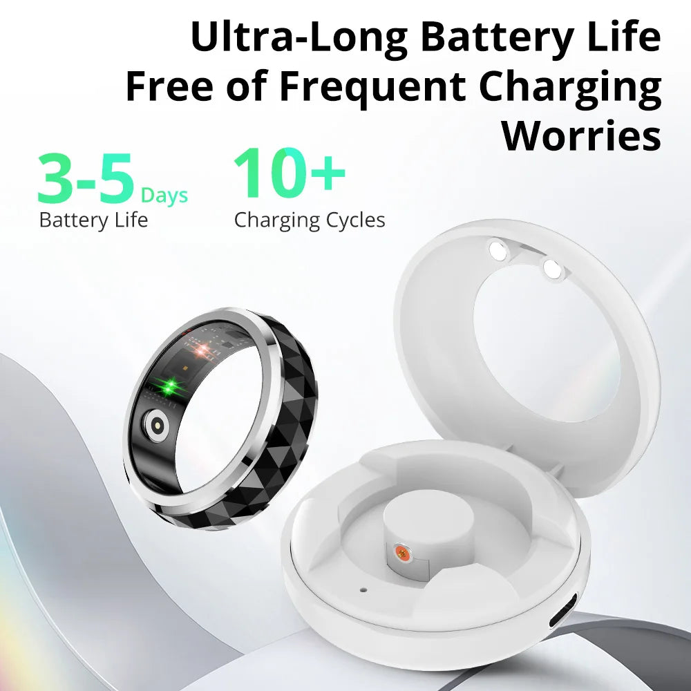 R11 Ceramic Smart Ring for Men, Fidget Spinner Anxiety Relieve Ring with Charging Case, Health Monitor, 5ATM Waterproof